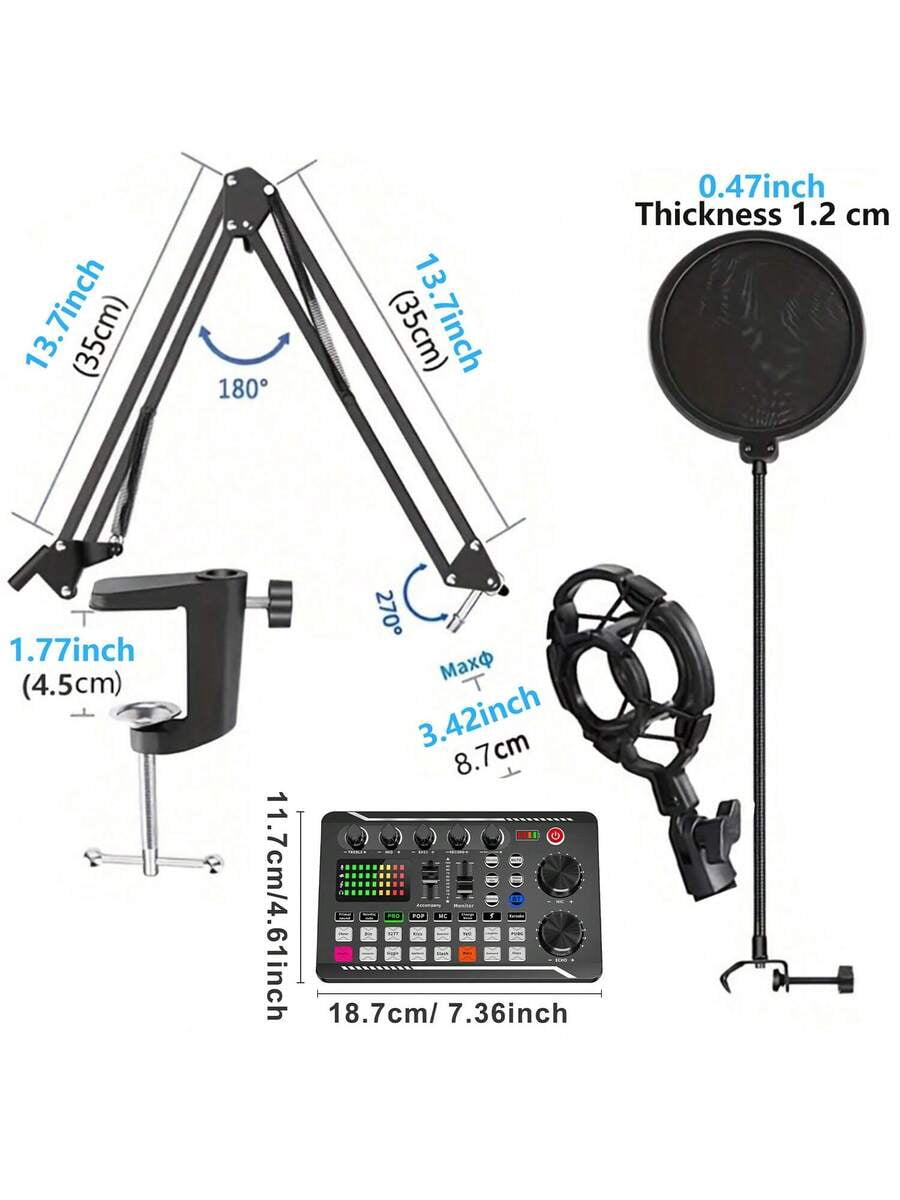 Podcast Equipment Bundle, Audio Interface With Studio Condenser Microphone For Smartphone & PC, Plug-And-Play Live Sound Card, Perfect For Streaming, Singing, And Gaming.