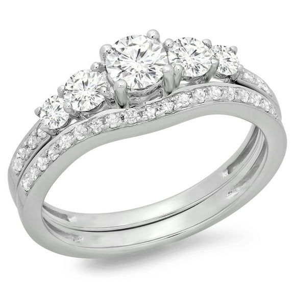 Dazzlingrock Collection 1.00 Carat (ctw) 10K Diamond Ladies 5 Stone Engagement Ring Set 1 CT, White Gold, Size 8