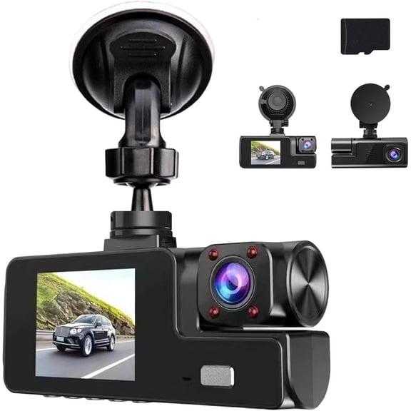 Dual Lens WiFi Dash Cam - 1080P Front and Inside Camera with Night Vision, G-Sensor, and 2-Inch Screen (Includes 32GB Card)