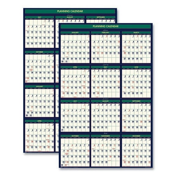 Four Season Erasable Business/Academic Recycled Wall Calendar, 24 x 37, 12-Month(July-June): 2025-26, 12-Month(Jan-Dec): 2026 | Bundle of 2