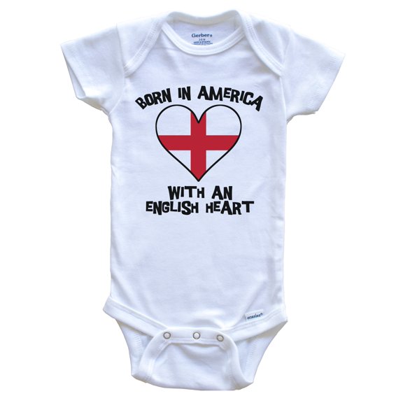 Born In America With An English Heart Baby Bodysuit England Flag Baby Bodysuit, 0-3 Months White