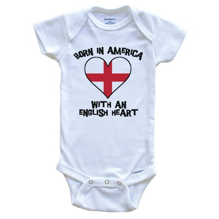 

Born In America With An English Heart Baby Bodysuit England Flag Baby Bodysuit 3-6 Months White