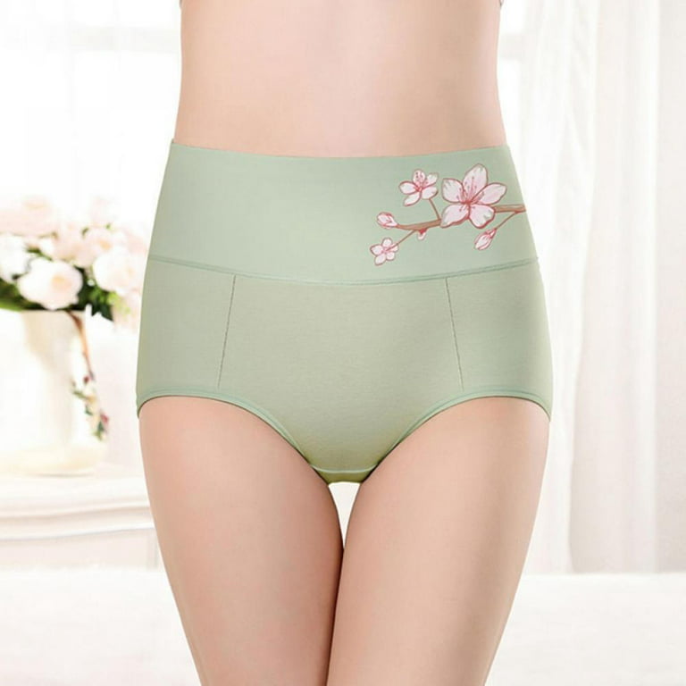Ladies' High Waist Abdomen Cotton Panties Breathable Moisture Absorption  Elastic Floral Print Elegant Briefs