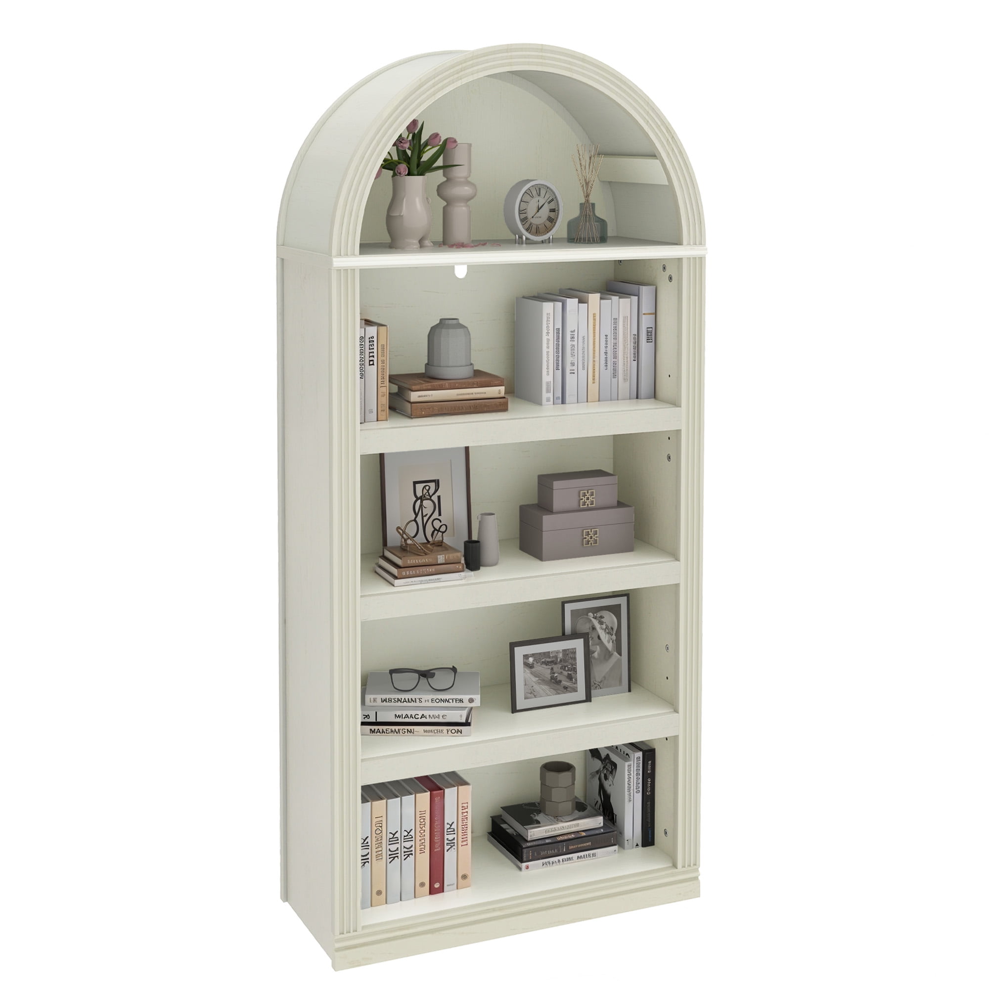 Uforic 5 Tiers Arched Bookshelf, 68.5" Tall Modern Bookcase Display Storage Rack Wooden Bookshelves, White