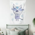 thumbnail image 4 of Fish Tapestry, Naughty Cat with Fish in Striped T-shirt Anchor Pendant and Nautical Maritime Sign, Wall Hanging for Bedroom Living Room Dorm Decor, 40W X 60L Inches, Blue Grey, by Ambesonne, 4 of 5