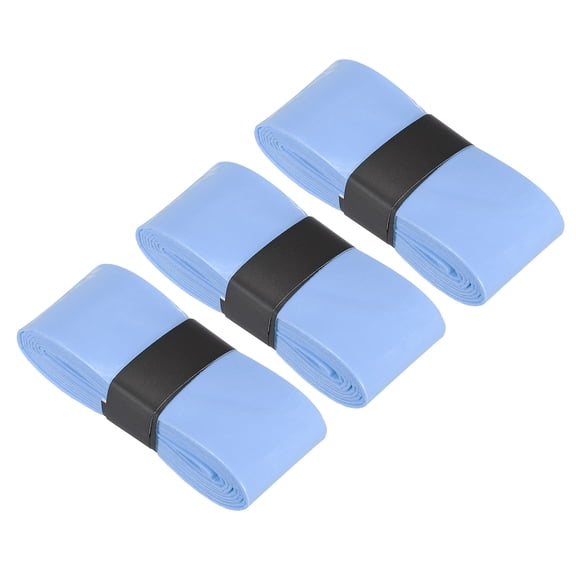 Tennis Racket Grip Tape, PU Racquet Overgrip with Damping Ridges Anti-Slip Absorbent Perforated Handle Grip Flat Adhesive for Badminton Pickleball, Sky Blue 3 Pack