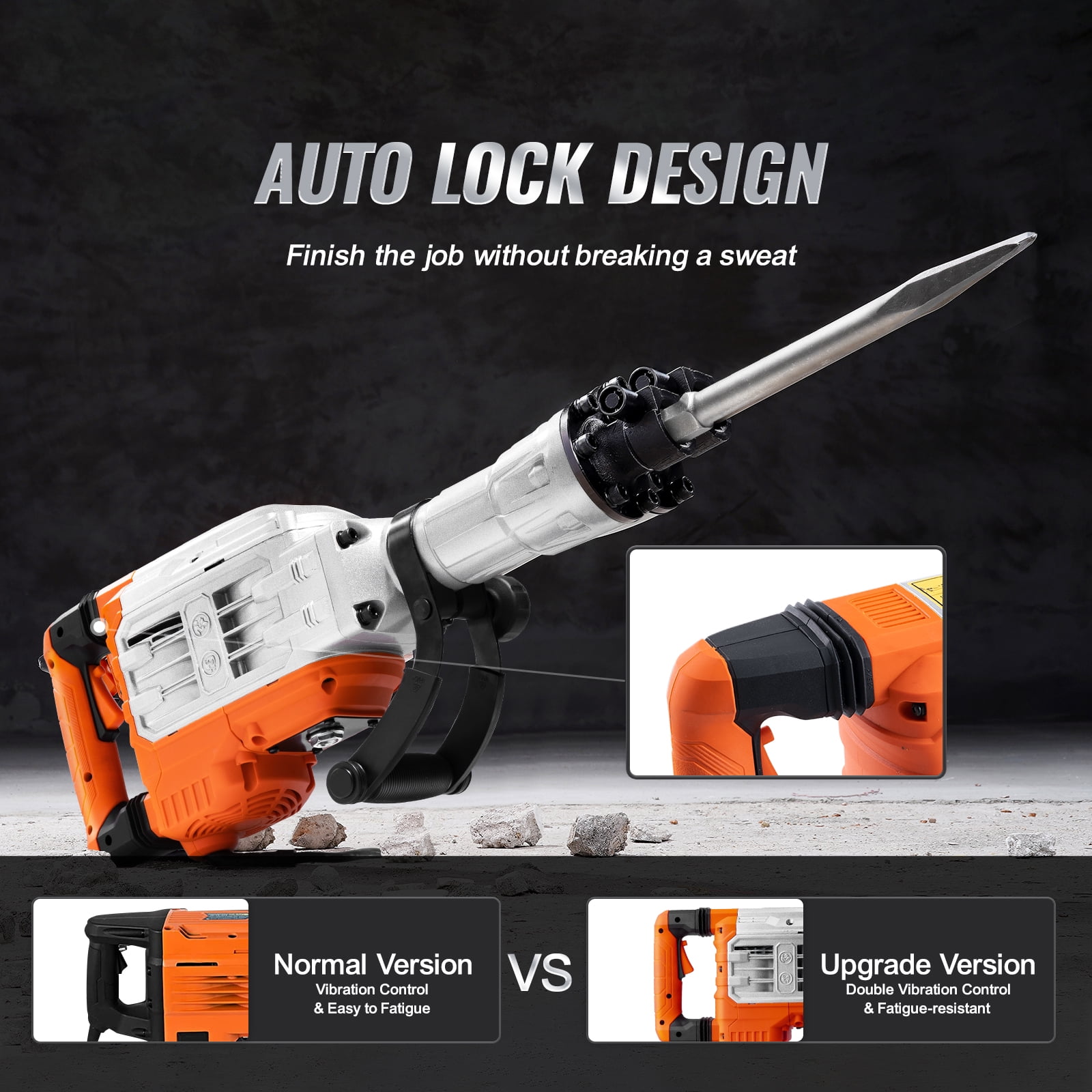 KFFKFF Demolition Jack Hammer, Electric Jack Hammer of 3500W, 1900 BPM High-Intensity, Comes with 2 Chisels, Gloves, and a 360掳 Rotating Front Handle for Digging and Hole-Breaking Tasks