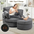 thumbnail image 6 of MEISSALIVVE Swivel Barrel Chair with Storage Ottoman & USB Port, 360° Lounge Chair with 4 Pillows, Corduroy Fabric, Gray Accent Chair for Living Room, 6 of 7