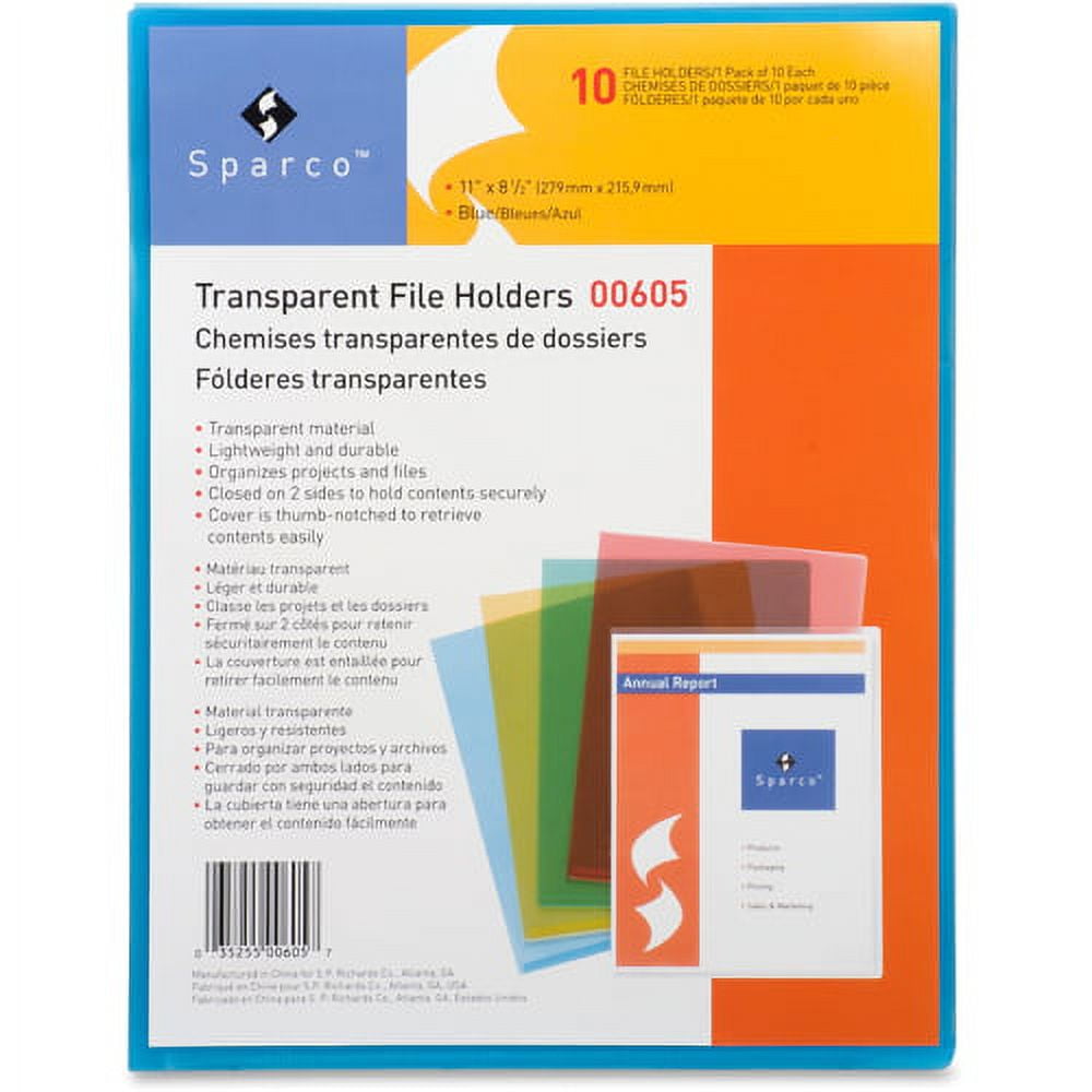 Business Source, BSN00605, Transparent Poly File Holders, 10 / Pack, Blue