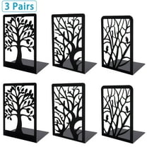 cyrico Book Ends for Shelves, 3 Pairs Metal Bookends Decorative for Heavy Books Tree Book Holders Heavy Duty Book Stopper for Home Office School, 6.6 x 4.7 x 3.5 Inch, Black