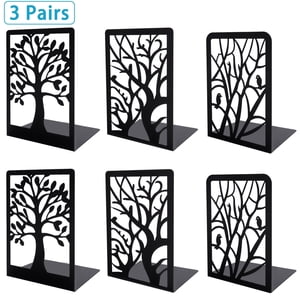 Cyrico Metal Tree Bookends, 3 Pairs, Black