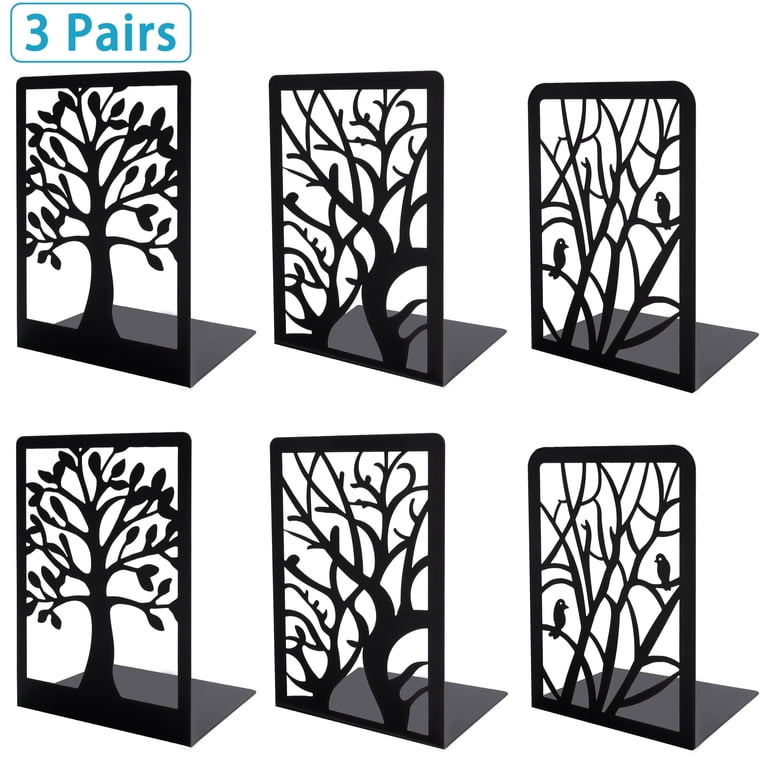 Cyrico Metal Tree Bookends, 3 Pairs, Black photo 1