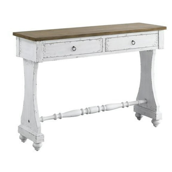 48 Inch 2 Drawer Console Table Ring Metal Handles Distressed White - Saltoro Sherpi