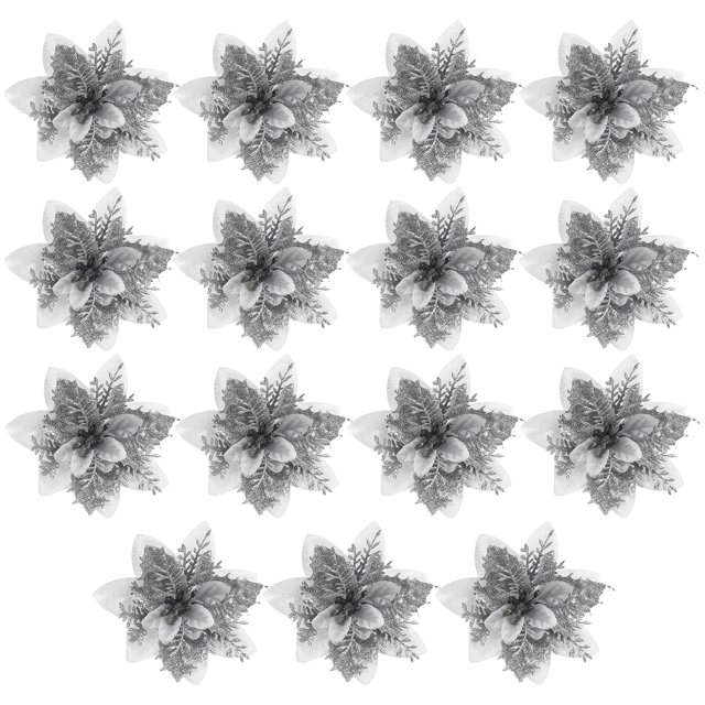 MasteelfCA 15pcs Christmas Fake Flower Table Setting Glitter Flower Xmas Floral Decoration