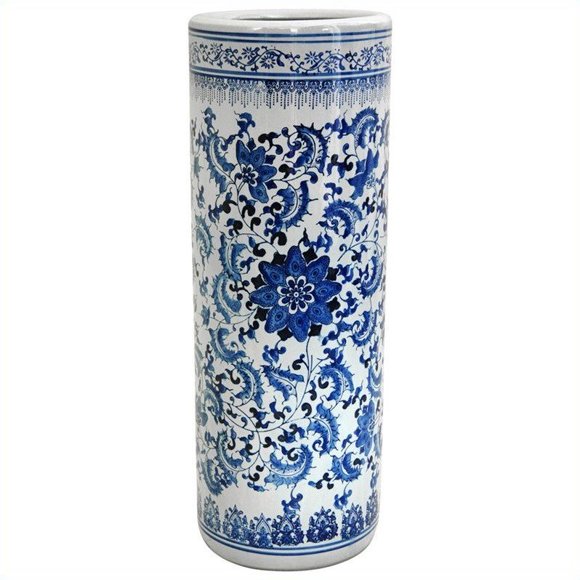 Oriental Furniture Support de Parasol Floral 24 Pouces en Bleu et Blanc