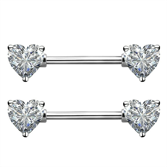 OUFER Heart Cubic Zirconia 14g Surgical Steel Nipple Barbell Rings