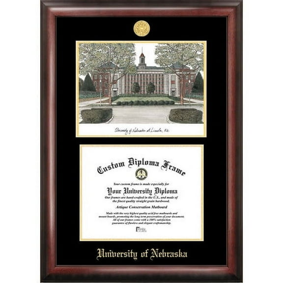 University of Nebraska 8.5" x 11" Gold Embossed Diploma Frame with Campus Images Lithograph