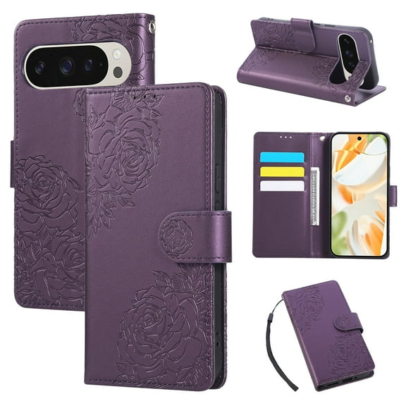 Allytechgroup Wallet Flip Case for Google Pixel 10 Pro XL with Lanyard, Built-in Credit Card Slot RFID Blocking PU Leather Stand Case Shockproof Full Body Cover Bumper for Women Girls, Darkpurple