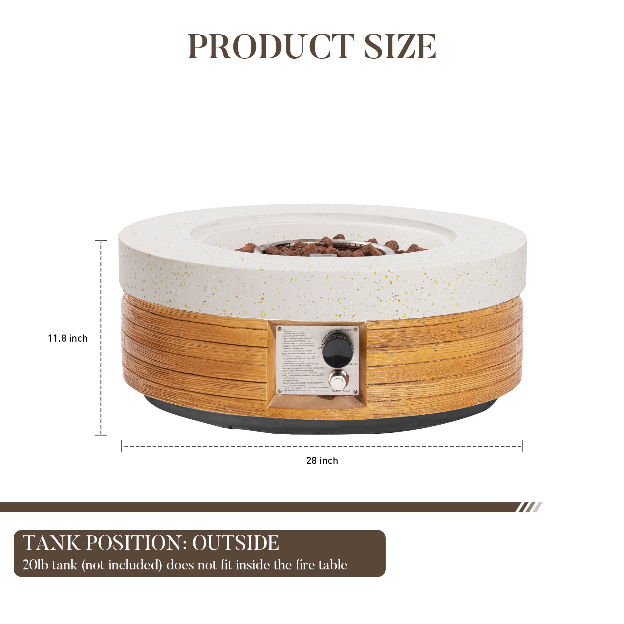 MOALCOFER 28'' Round Concrete Fire Pit Table,Dual-Texture Design with Lava Rocks and Cover