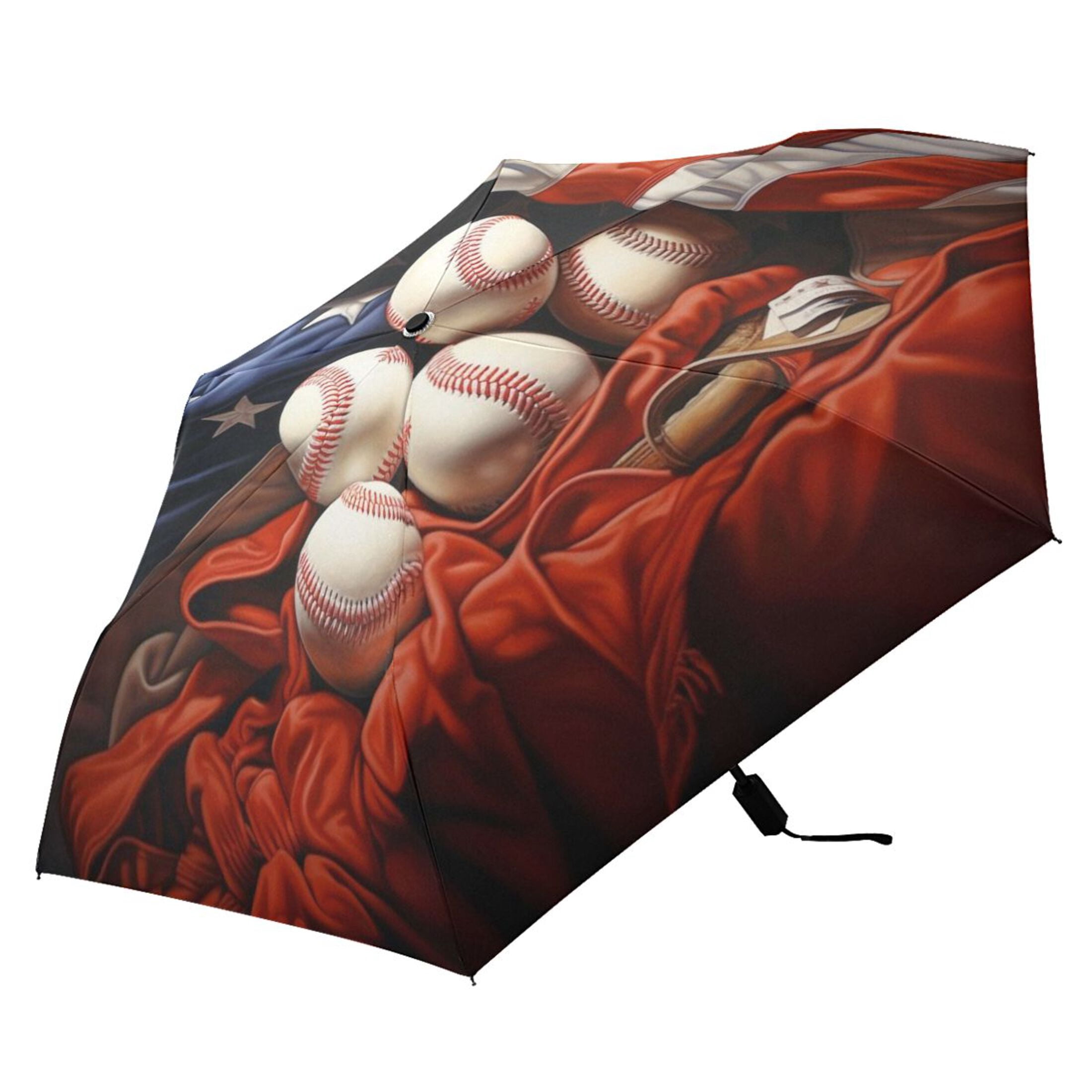 American Flag and Baseball Compact Sun Umbrella Windproof Travel Umbrellas for Rain Strong Portable UV Protection