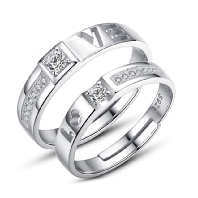 Maoww 2Pcs/set Men Women Couples Rings Wedding Party Crystal Letters Cuff Ring Love Matching Jewelry