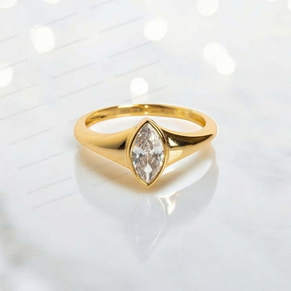 KANISHKAGEMS&JEWELS 9x5MM / 2Ct Marquise Cut Moissanite Engagement Ring Bezel Set Promise Gold Jewelry Ecstatic Birthday Gift Ring For Her