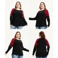 thumbnail image 3 of TIYOMI Plus Size Tops For Women Raglan Red Plaid Color Block Round Neck T Shirt Long Sleeve Christmas Casual Blouses Tee Fall Winter Shirts XL 14W 16W, 3 of 6