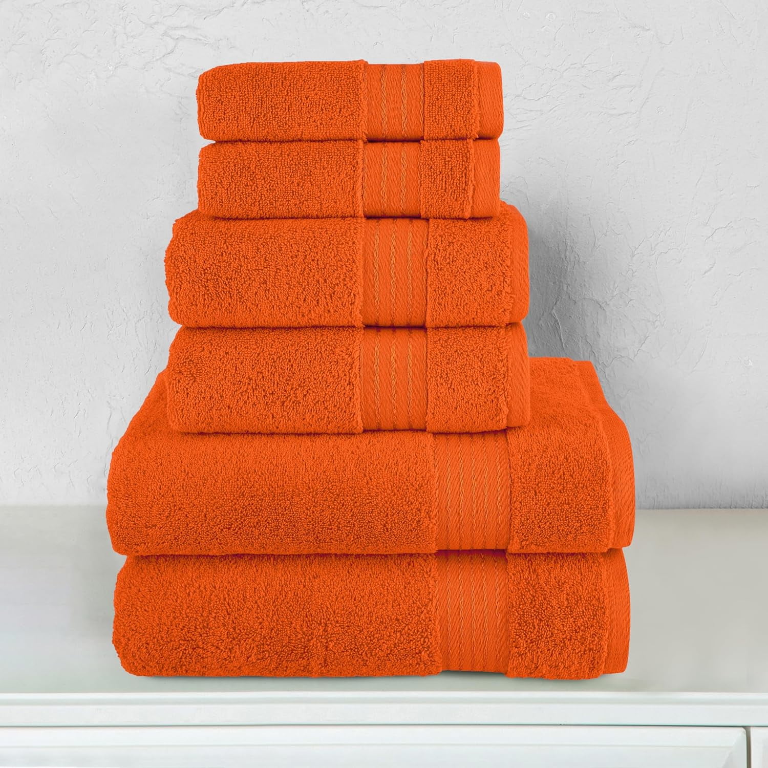 6 Piece Towel Set, 100% Turkish Cotton Soft Absorbent Towels for Bathroom, 2 Bath Towels 2 Hand Towels 2 Washcloths, Orange