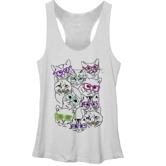 Women's Lost Gods Hip Cat Posse  Racerback Tank Top White Heather X Large