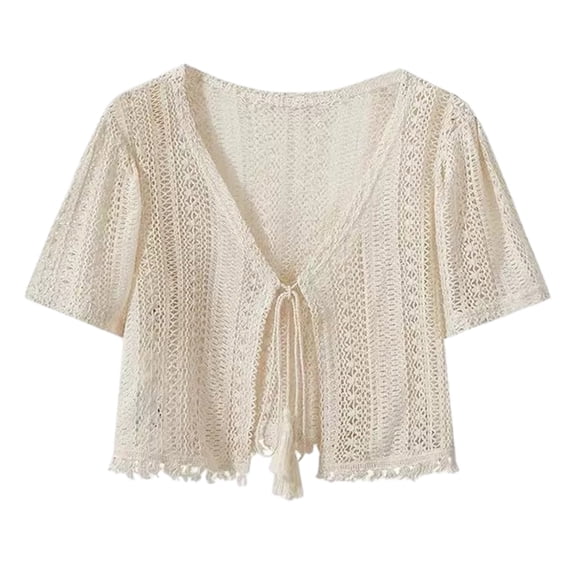 Women's Short Sleeve Boleros Shrug Lightweight Open Front Cropped Cardigan Crochet Knit Shrugs for Dresses Beach Coverup