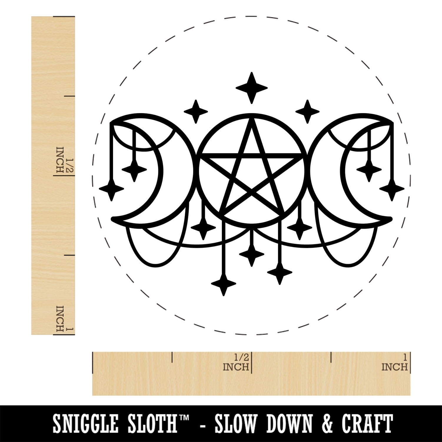 Celestial Moon Goddess Self-Inking Rubber Stamp Ink Stamper - Black Ink - Medium 1 Inch