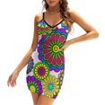 thumbnail image 3 of Robe Évasée Fleurs Hippie Heureuse Col Carré Robe Élégante Mode Féminine Imprimée Robe Hippie Fleur Vectorielle Symbole Rétro, 3 of 5