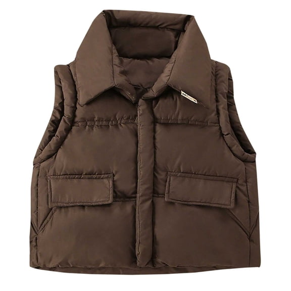 Fesfesfes Kids Sleeveless Tops Puffer Coat Winter Warm Thick Quilted Jacket for Boys Girls Childrens Down Lapel Sleeveless Coat Cold Weather Apparel(Coffee,9 Years)