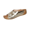 thumbnail image 6 of Xucatan Women's Adjustable Buckle Wedge Sandals, Faux Leather Peep Toe Slides with Cork Footbed, Thick Sole Comfortable Clogs, Versatile Summer Beach Footwear Gift, 6 of 9
