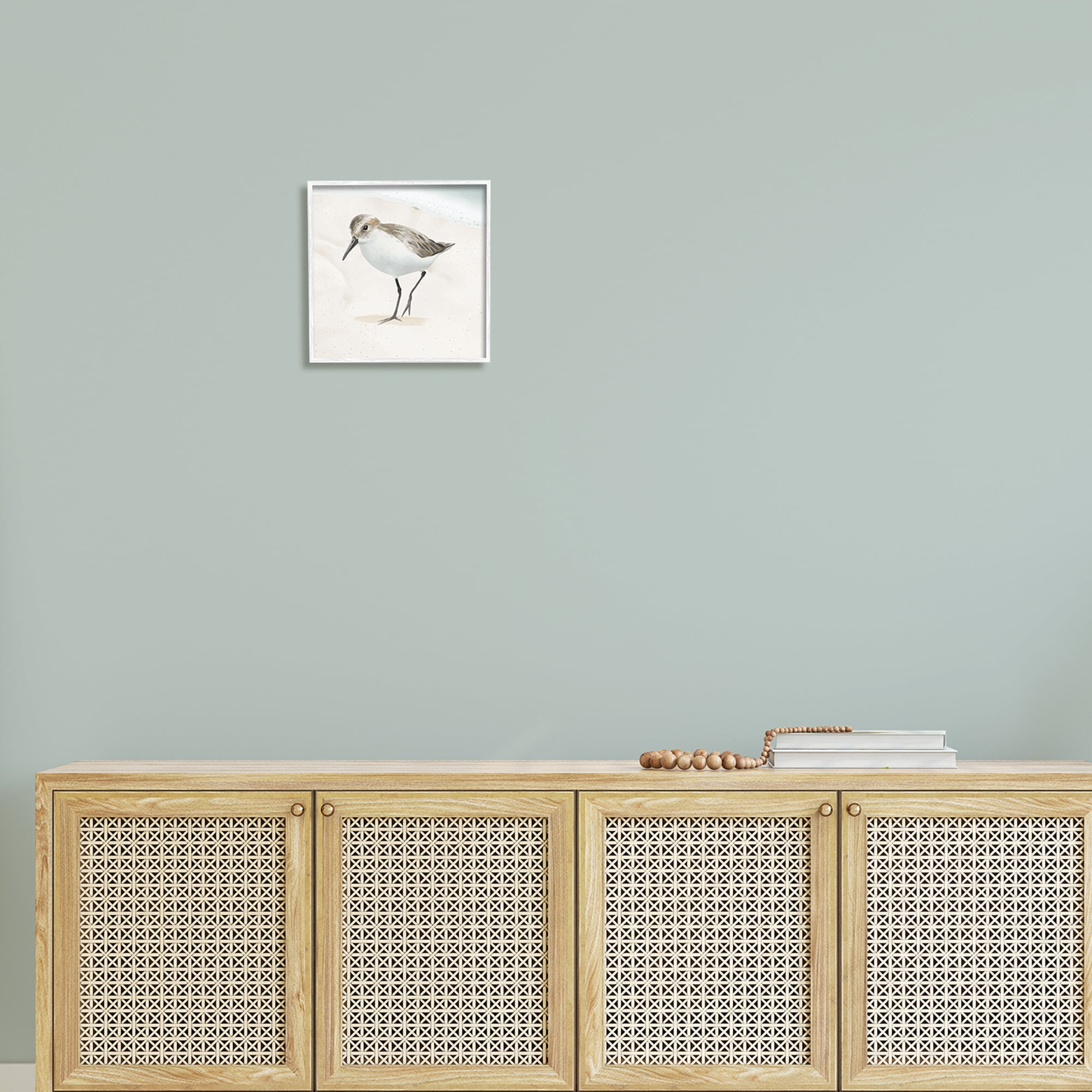 Stupell Industries Stepping Sandpiper Bird Ocean Shoreline Beach Scene Graphic Art White Framed Art Print Wall Art, Design by Lucca Sheppard