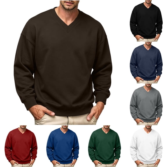 LONKITO Sweatshirts for Men V-neck Pullover Sweatshirts Long Sleeve Ribbed Hem Loose Tops for Fall Winter Clothes
