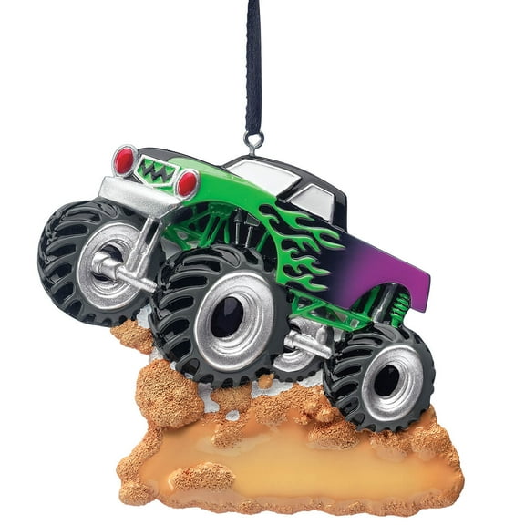 Monster Truck Ornament, 100% Resin, Black Hanging Cord Included - Measures 4 3/4" x 4 3/4"