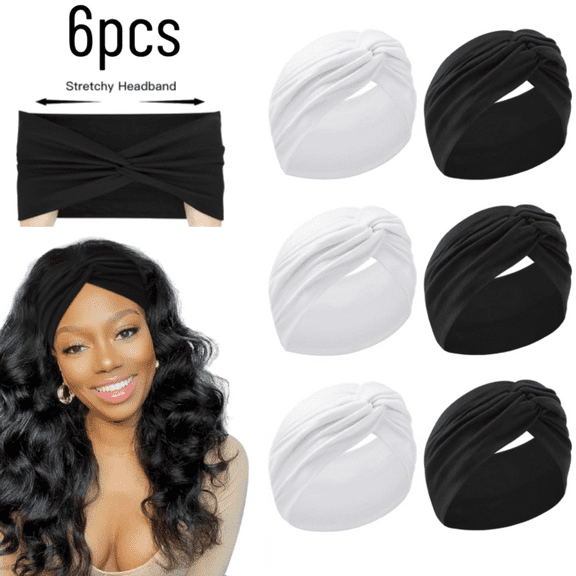 6 pack Extra Wide Headbands for Women, 7'' Large Cotton Like Turban Knotted Bandana Head Bands for Women Non Slip, Headbands for Women's Hair