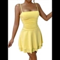 thumbnail image 3 of Vestido de Fiesta de Tirantes Finos en Color Liso para Verano, Amarillo , Talla S, 3 of 7