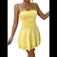 thumbnail image 3 of Vestido de Fiesta de Tirantes Finos en Color Liso para Verano, Amarillo , Talla S, 3 of 7