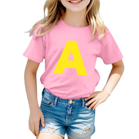 OOOUM Kids Short Sleeve Tee Shirts Cotton Letter Graphic Crewneck Summer Shirts Kids Comfort Trendy Moisture Wicking Clothing Tshirt Pink 8-9 Years