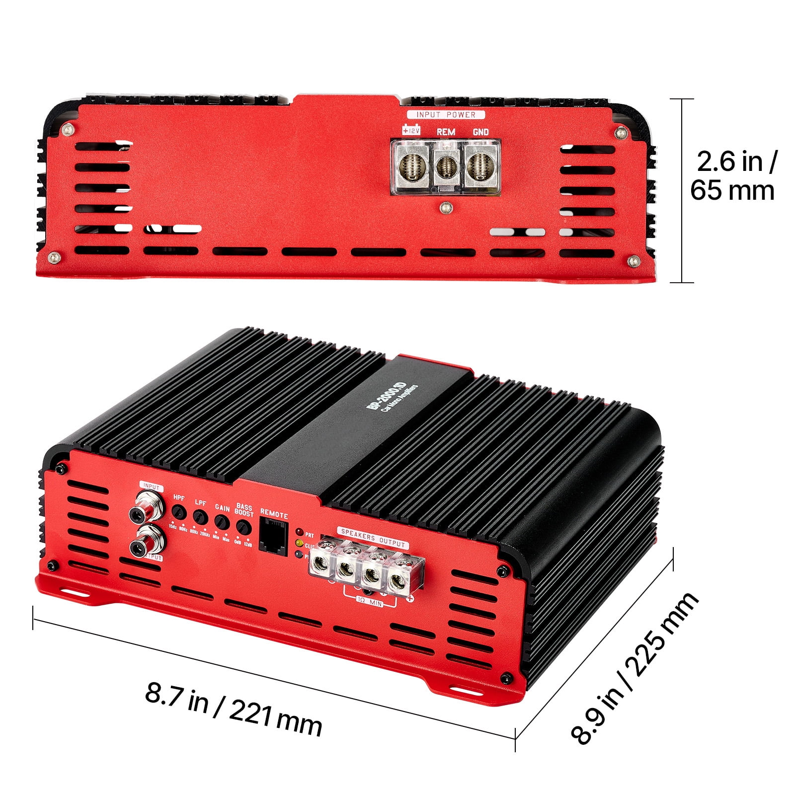 KFFKFF Monoblock Car Amplifier, 2000W RMS MAX, Stable at 1/2/4 Ohms, Single-Channel Class D Audio Amplifier with Adjustable Subwoofer Control, Low Pass Filter, Bass Enhancement, and Volume Controller