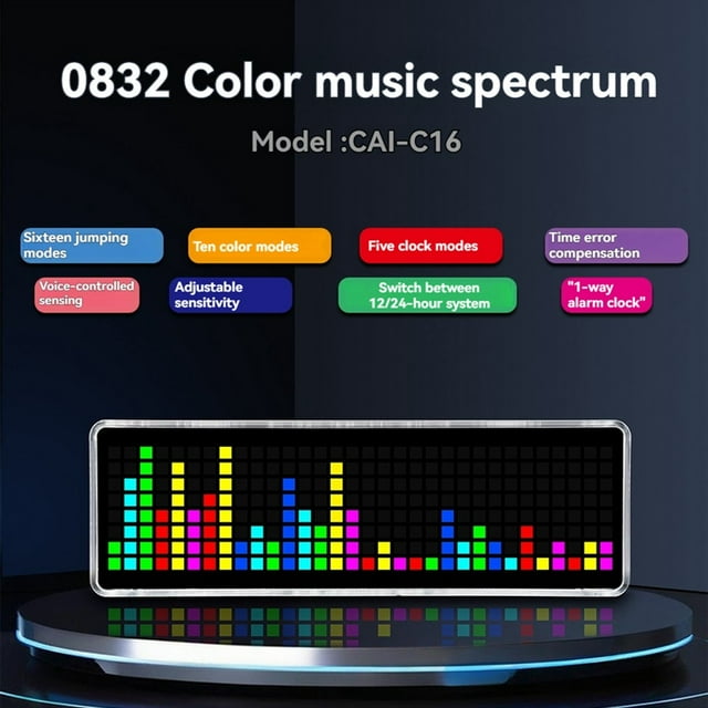 LED Music Spectrum Sound Display Electronic Clock RGB Light Colorful Spectrum Pickup Atmosphere Lamp Level Indicator