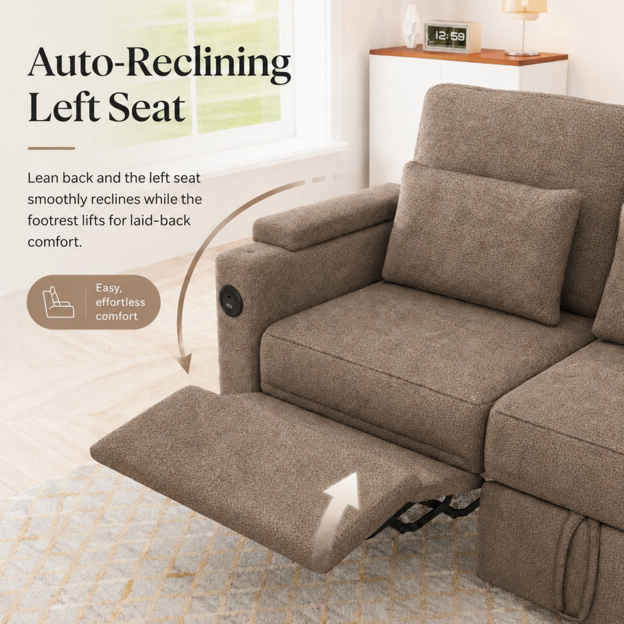 DEALTOPS 108" Chenille L-Shaped Pull Out Sleeper Sofa Bed with Recliner, Storage Chaise & USB Ports, Brown