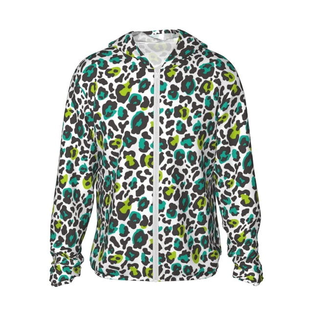 Fotbe Green Leopard Chaqueta con Protección Solar UPF 50+ para Hombre y Mujer, Camisa con Capucha y Bolsillos-XX-Large