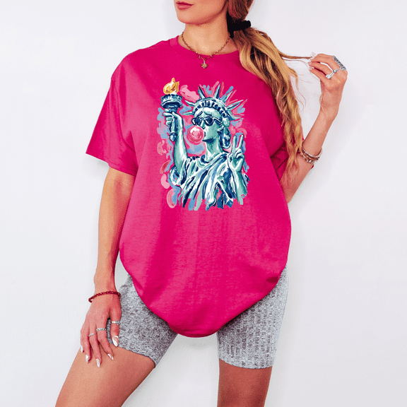 Preppy Statue Of Liberty Shirt, Bubble Gum 4th Of July Tee, Cute Patriotic Womens Unisex T-Shirt