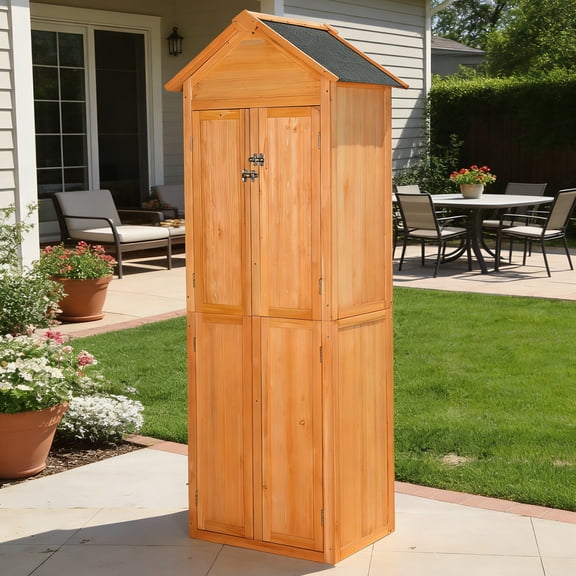 YIYADO Solid Wood Outdoor Waterproof Storage Cabinet with Lockable Doors, Garden Patio Tool Storage Shed Brown