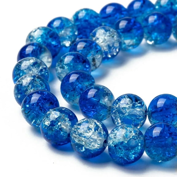 U8MO Crackle Glass Beads 8mm Blue Clear Mixed Ombre Bulk Jewelry Supplies Mix 20pcs