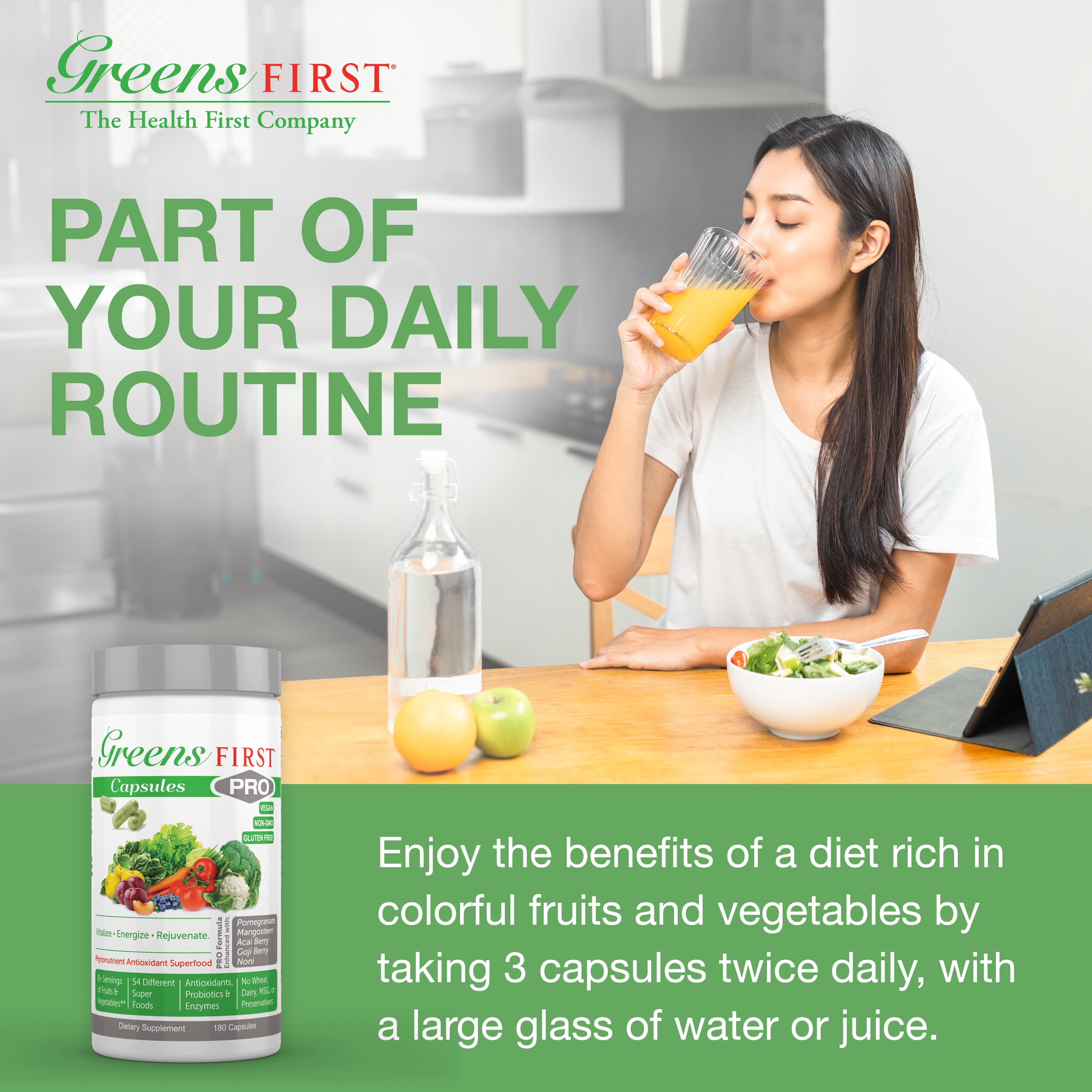 Greens First Phytonutrient Capsules - 49 Antioxidant-Rich Superfoods with Organic Fruits & Veggies, Prebiotics, Probiotics, and Digestive Enzymes - 180 Capsules