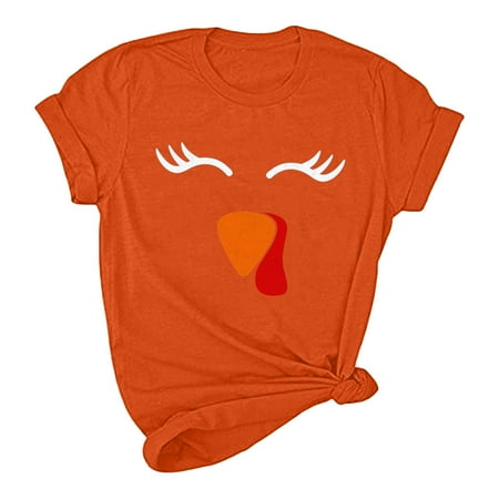 

Shirts for Women Womens Tops Dressy Casual Women s Vintage Thanksgiving Day Printing Pattern Casual Short Sleeve Tops Blouse Off The Shoulder Tops for Women Savings Deals Tube Tops Orange 2XL